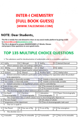 11th Class (1st Year) Chemistry Guess Paper PDF