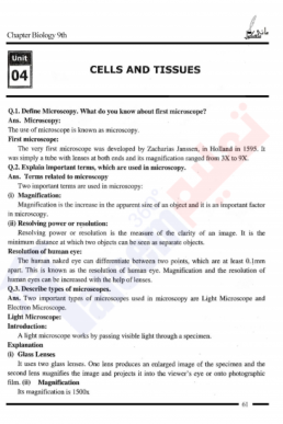 9th Biology Chapter-4 (Cells and Tissues) PDF Notes