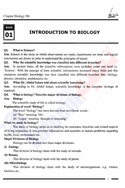 9th Biology Chapter-1 (Introduction to Biology) PDF Notes