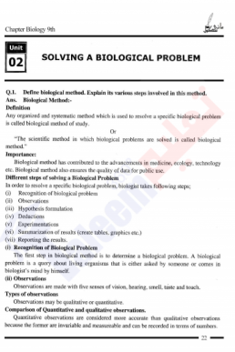9th Biology Chapter-2 (Solving a Biological Problem) PDF Notes