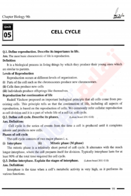 9th Biology Chapter-5 (Cell Cycle) PDF Notes