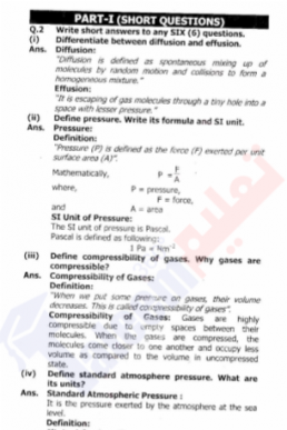 9th Chemistry Chapter-5 (Physical States of Matter) PDF Notes