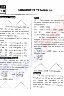9th Mathematics Chapter-10 (Congruent Triangles) PDF Notes