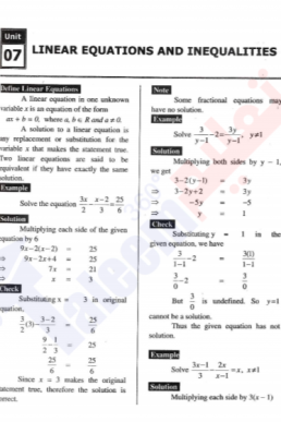 9th Mathematics Chapter-7 (Linear Equations & Inequalities) PDF Notes