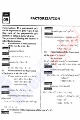 9th Mathematics Chapter-5 (Factorization) PDF Notes