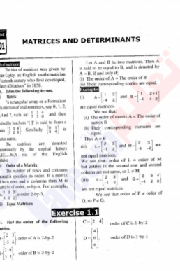 9th Mathematics Chapter-1 (Matrices & Determinants) PDF Notes