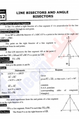 9th Mathematics Chapter-12 (Line Bisectors & Angle Bisectors) PDF Notes