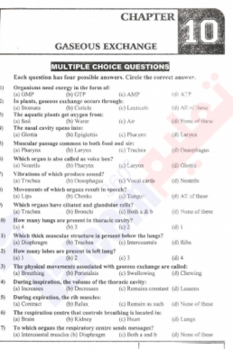 10th Biology Chapter-10 (Gaseous Exchange) PDF Notes