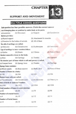 10th Biology Chapter-13 (Support and Movement) PDF Notes