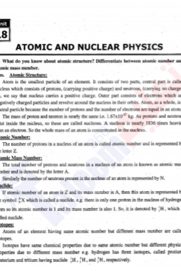 10th Physics Chapter 18 "Atomic and Nuclear Physics" PDF Notes