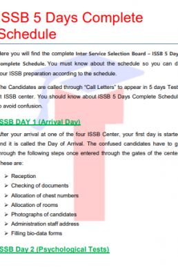 Inter Service Selection Board – ISSB 5 Days Complete Schedule