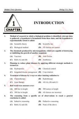 11th Class (Inter-I) Biology Full Book MCQs with Answer Key