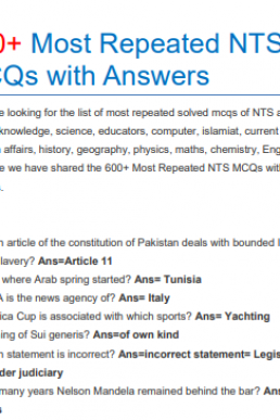 350+ Most Repeated NTS MCQs with Answers in PDF