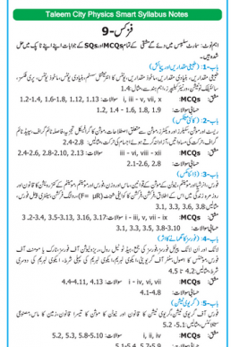 9th Class Physics Smart Syllabus Helping Notes 2021 in PDF