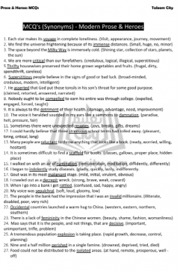 12th English Modern Prose & Heroes all Synonyms MCQs in PDF