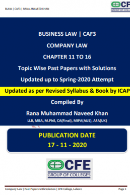 CAF-3 Company Law Chapter Wise and Topic Wise Past Papers with Solutions