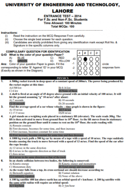 ECAT Past Paper 2014 with Answers PDF