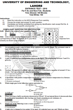 ECAT Past Paper 2016 with Answers PDF