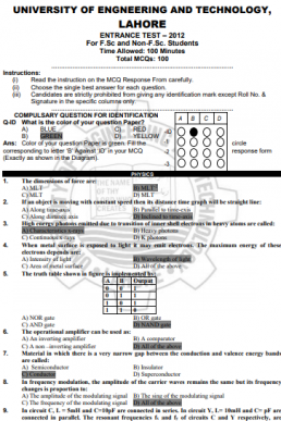 ECAT Past Paper 2012 with Answers PDF