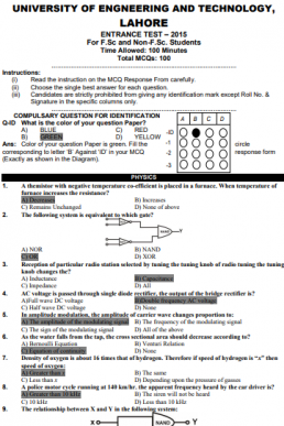 ECAT Past Paper 2015 with Answers PDF