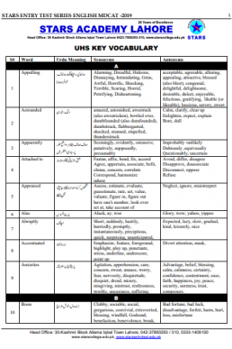 Stars Academy UHS Key Vocabulary Book for MDCAT | PDF