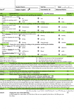 9th English Chapter Wise Test Papers (ALP)