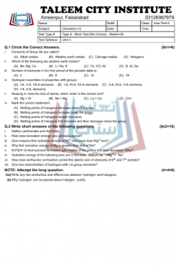 12th Chemistry Chapter Wise Test Papers (ALP 2021)