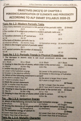 12th Class A+ Chemistry Past Papers according to ALP 2021