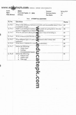 AIOU Code 221 Matric Past Paper Spring 2019 PDF