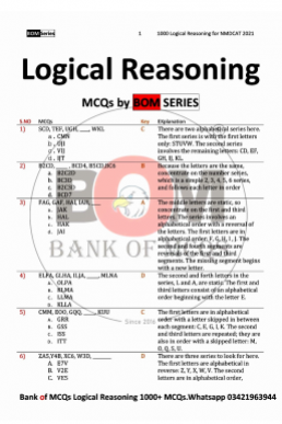 BOM 1000+ NMDCAT Logical Reasoning MCQs Book
