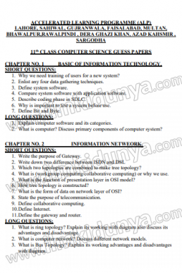 1st Year ICS Computer Science ALP Guess Paper 2021