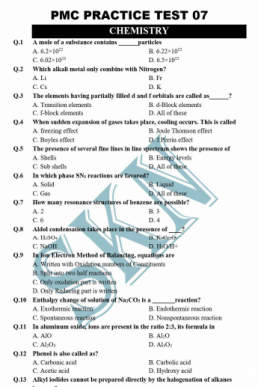 PMC Paid Practice (Bundle 1) Test#7 PDF NMDCAT 2021