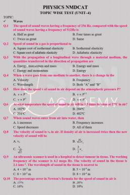 Waves 300 MCQs for NMDCAT (Physics)
