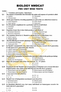 Genetics 650 MCQs for NMDCAT (Biology)