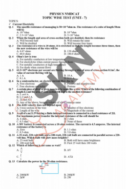 Current Electricity 330 MCQs for NMDCAT (Physics)