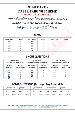 12th Class Biology Pairing Scheme 2022 Updated