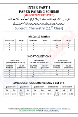 11th Chemistry Pairing Scheme 2022 (Punjab)