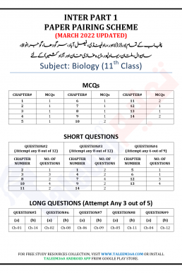 11th Class Bio Pairing Scheme 2022 (Punjab)