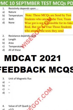 NMDCAT 2021 Feedback MCQs Past Papers