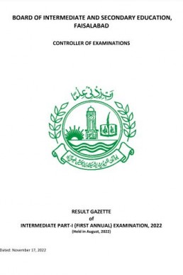 11th Class BISE Faisalabad FSD Result 2022 Gazette PDF