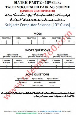 10th Computer Science Pairing Scheme 2023 (Punjab)