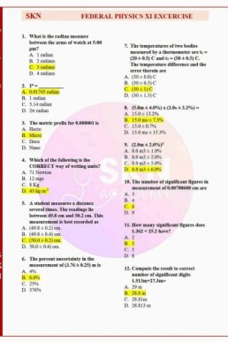 Federal & KPK Physics Solved Exercise MCQs for MDCAT