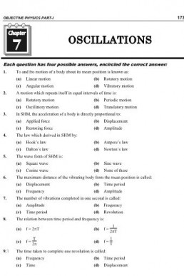 1st Year Physics Chap 7 Oscillations MCQs PDF