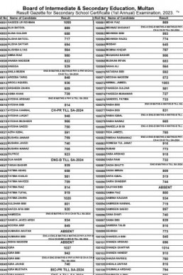 Matric 10th Class BISE Multan Result 2023 Gazette