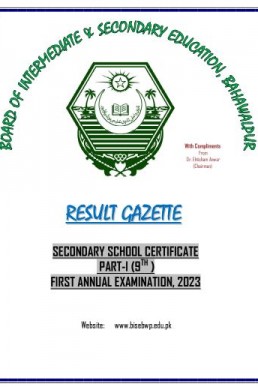 BISE Bahawalpur Board 9th Class Result Gazette 2023 PDF