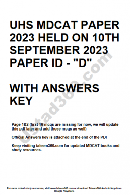UHS MDCAT 2023 Original Paper with Answer Key PDF