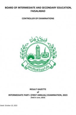 BISE Faisalabad Board 11th Class Result 2023 Gazette