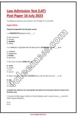 Law Admission Test - LAT Past Paper (16 July 2023) PDF