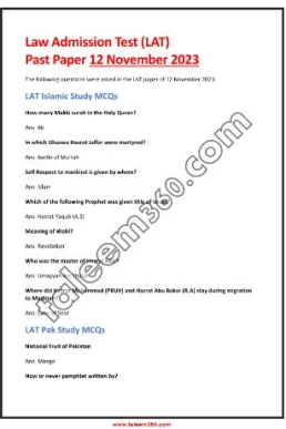 LAT Past Paper 12 November 2023 PDF (Feedback MCQs)