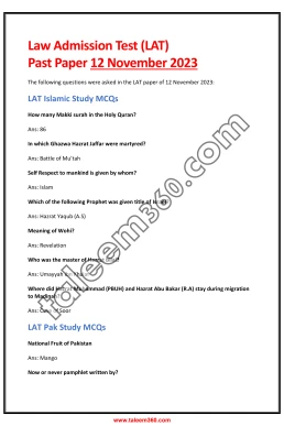 LAT Past Paper 12 November 2023 PDF (Feedback MCQs)